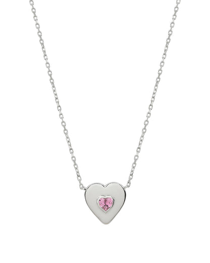 Rhodium Plated Solitaire Studded Heart Pendant and Chain Necklace