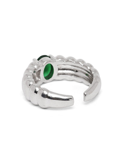 Rhodium Plated Emerald Blue Stone Adjustable Ring