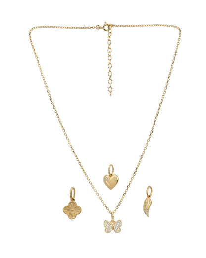 18kt Gold Plated CZ  4-Clover, Heart, Butterfly &amp; Leaf Interchangeable pendant with Chain Necklace