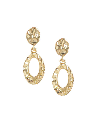 18KT Gold Plated Sculptured Oval Drop Earrings