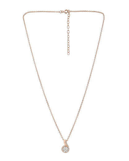 18KT Rose Gold Plated CZ Solitaire Swirl Pendant with Chain