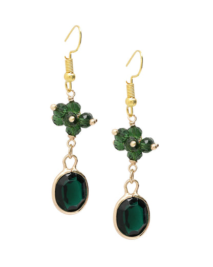 Gold Plated Green Crystal Studded Contemporary Oval Drop Earring
