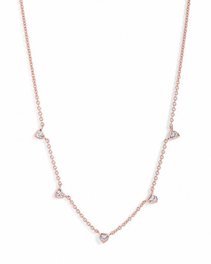 18kt Rose Gold Plated Multiple CZ Heart Charm Necklace