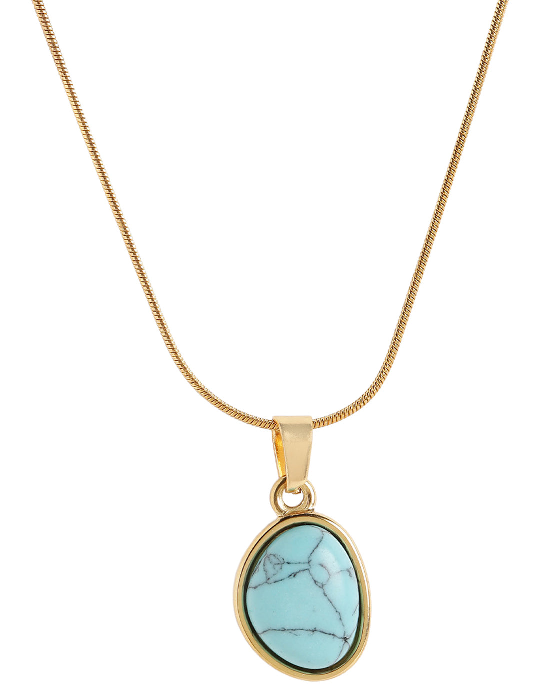 Gold Plated Turquoise Pendant and Antique Stainless Steel Chain