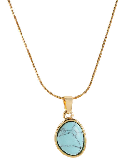 Gold Plated Turquoise Pendant and Antique Stainless Steel Chain