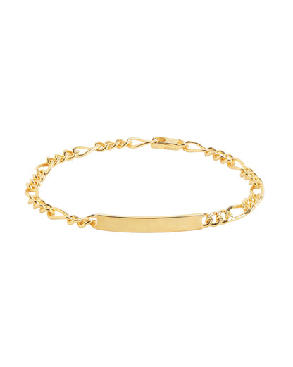 Men 18kt Gold Plated Bar Figaro ID Chain Bracelet