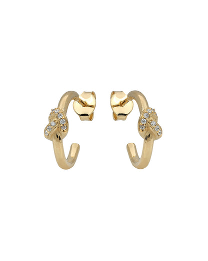 18kt Gold Plated CZ Trendy Knot Half Hoop Earring