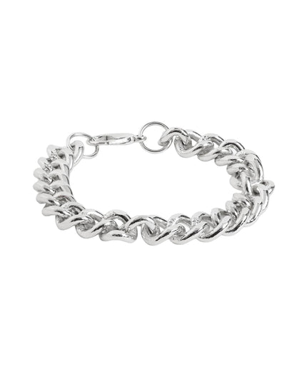 Men Silver Plated Link Curb Bracelet