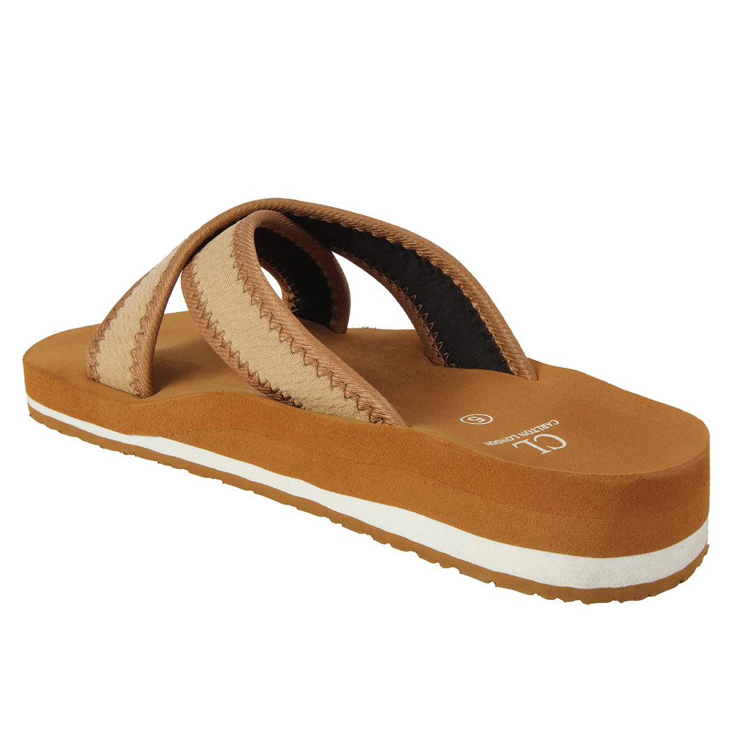 Carlton London Women Comfort Cushioned Footbed Slides, Casual Lightweight Low Wedge Open-Toe Walking Slides