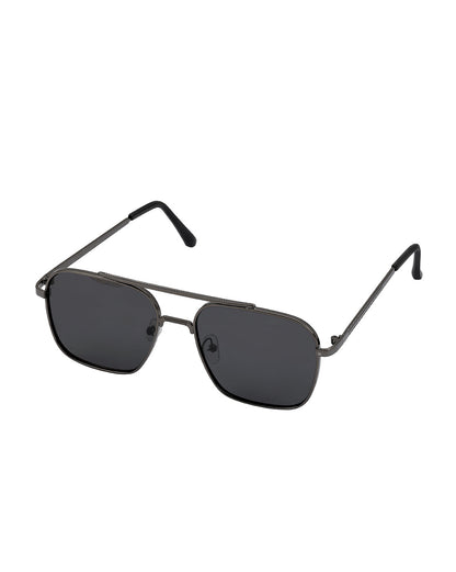 Men Metallic and Black Toned Black Polarised Lens Rectangle Sunglasses