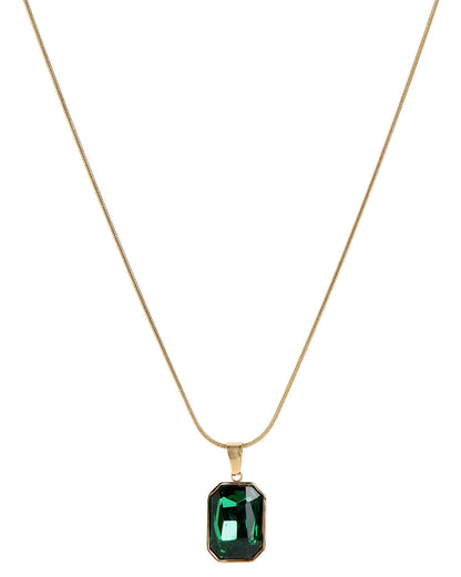 Gold Plated Emerald Green Glass Pendant &amp; Stainless Steel Chain