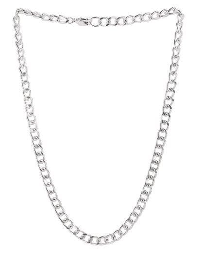 Men Silver Plated Elongated Oval Link Chain Necklace