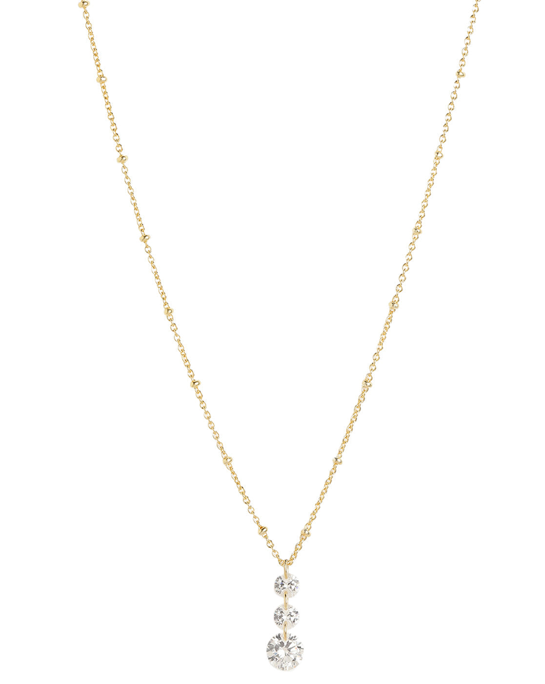 18KT Gold Plated Graduated Solitaire Drop Necklace with Fancy Chain