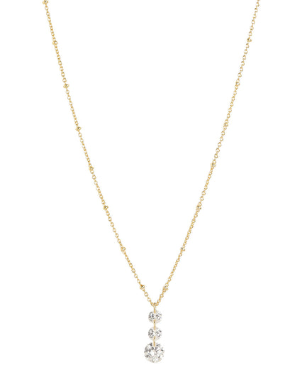 18KT Gold Plated Graduated Solitaire Drop Necklace with Fancy Chain