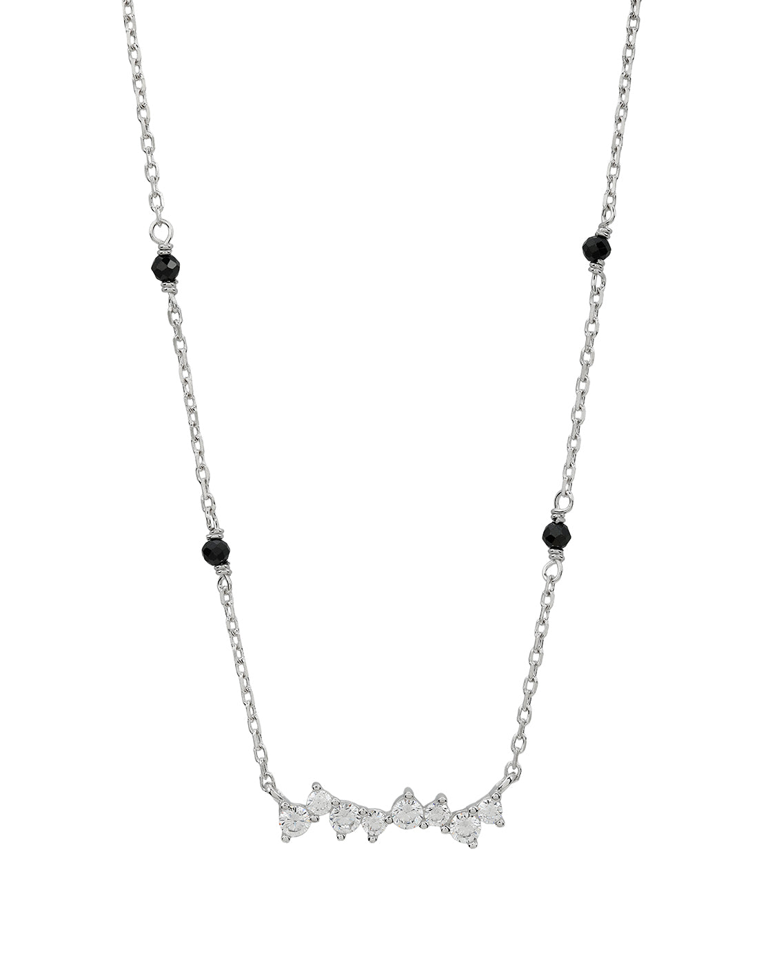 925 Sterling Silver Rhodium Plated Natural black bead &amp; CZ Studded Designer Solitaire Mangalsutra