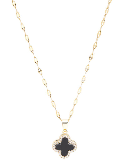 Gold-Plated Designer Reversible Double Color Clover Pendant Necklace