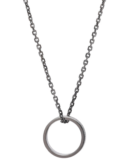 Men Silver Plated Oxidised Ring Pendant and Chain