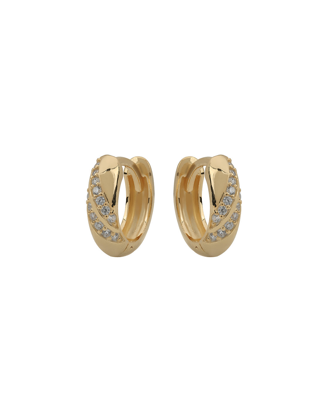 18kt Gold Plated CZ Criss Cross Mini Hoop Earrings