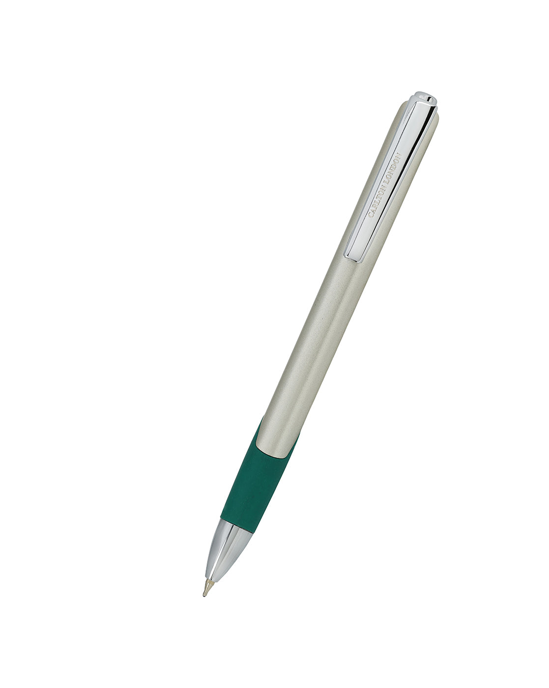 Silver &amp; Teal Green Toned Smooth Ink Clicker Botton Writing Ball Pen with Grip and Fine Tip