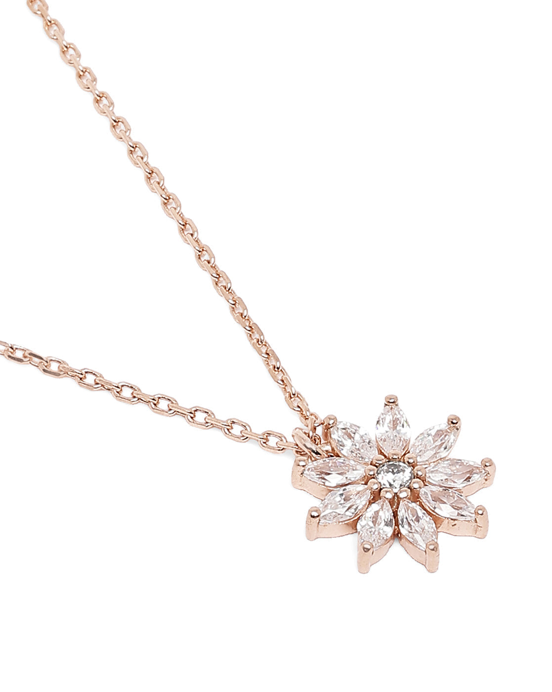 18kt Rose Gold Plated CZ Floral Pendant and Chain