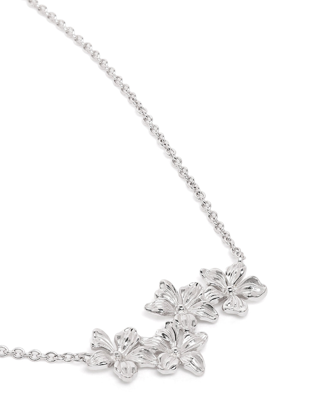 Rhodium Plated Dainty Floral Necklace