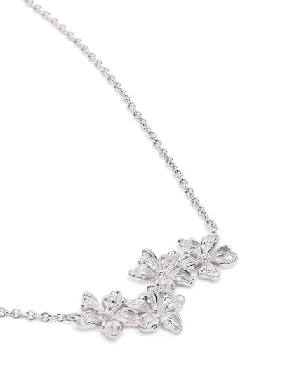 Rhodium Plated Dainty Floral Necklace