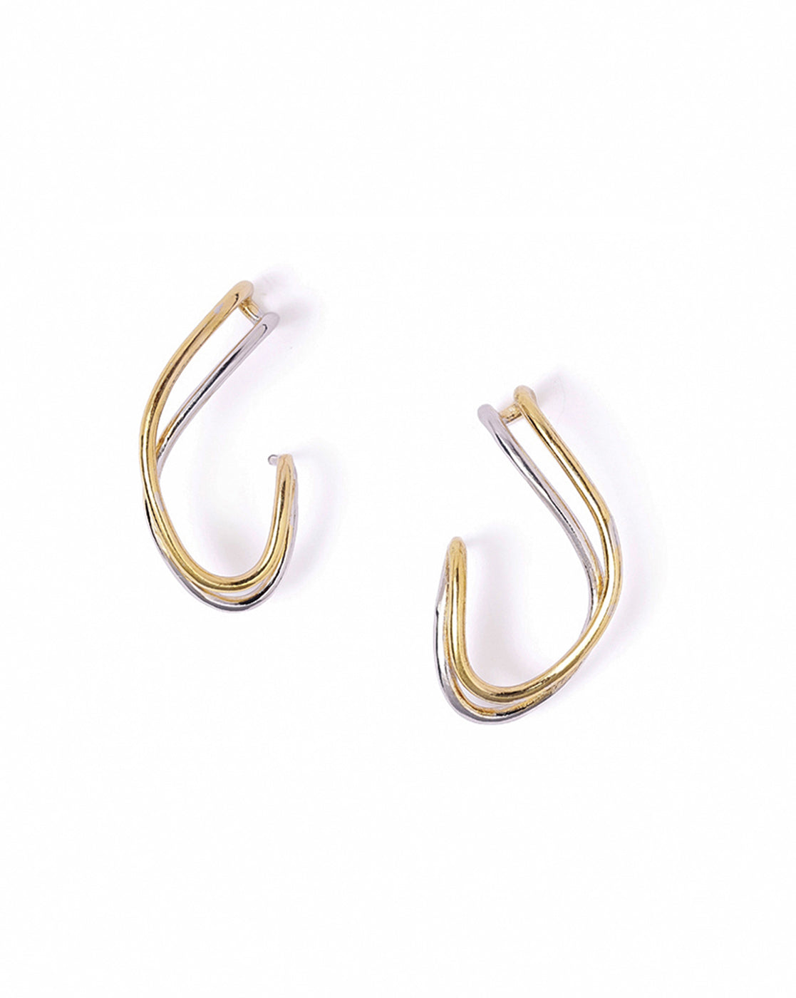 18kt Gold &amp; Rhodium Plated Contemporary Ear Lobe Cuff Earring