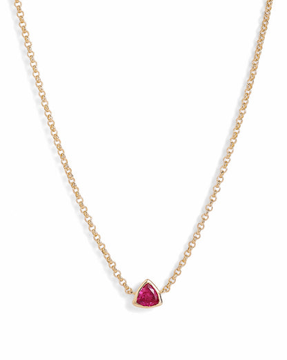 18kt Gold Plated Ruby Studded Trillion Solitaire Pendant Necklace