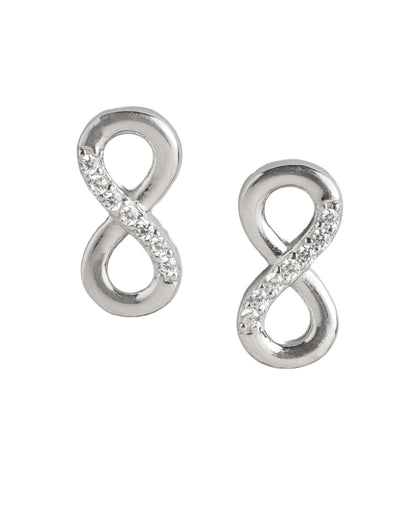 925 Sterling Silver Rhodium Plated CZ Infinity Petite Stud Earring