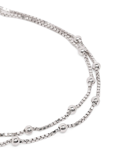 Rhodium Plated Double Chain and Metal Ball Wraparound Bracelet