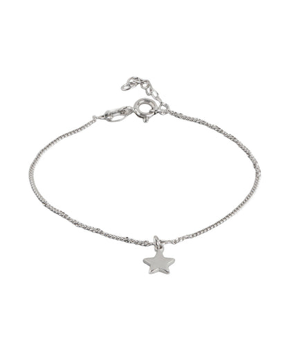 925 Sterling Silver Rhodium Plated Dangling Star Charm Bracelet