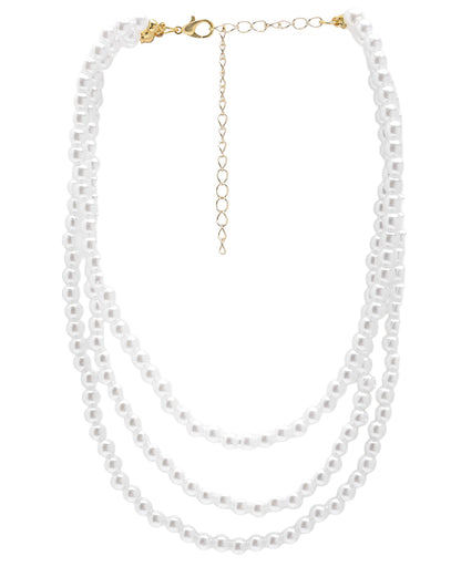 Gold Plated Classic Pearl Triple Strand Layered Necklace
