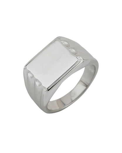 Men Rhodium Plated Signet Ring with Flat Rectangular Face