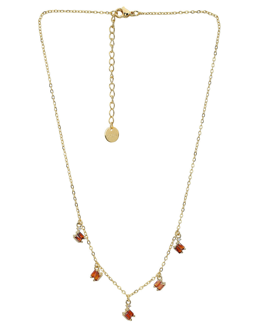 Gold Plated Contemporary Dangling Baguette Solitaire Charm Necklace