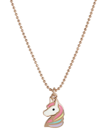 925 Sterlin Silver 18kt Rose Gold Plated Enamel Unicorn Pendant and Chain