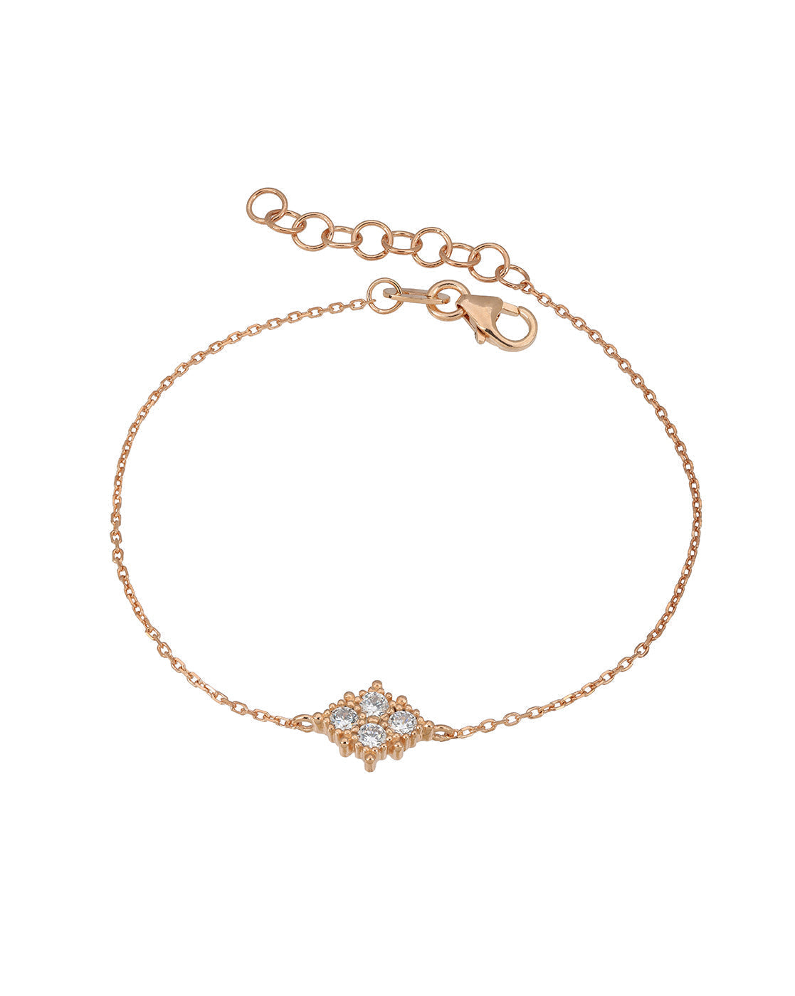 18kt Rose Gold Plated CZ Studded Charm Adjustable Bracelet