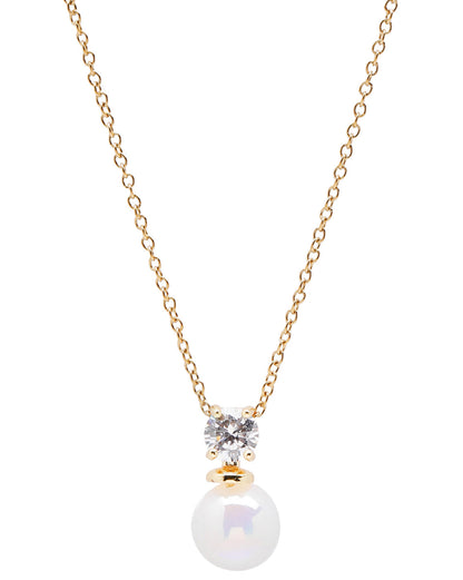 Gold Plated Solitaire Studded Dangling Pearl Pendant and Chain