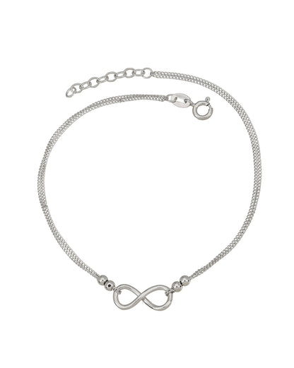 Rhodium Plated Infinity Double Chain Layered Anklet