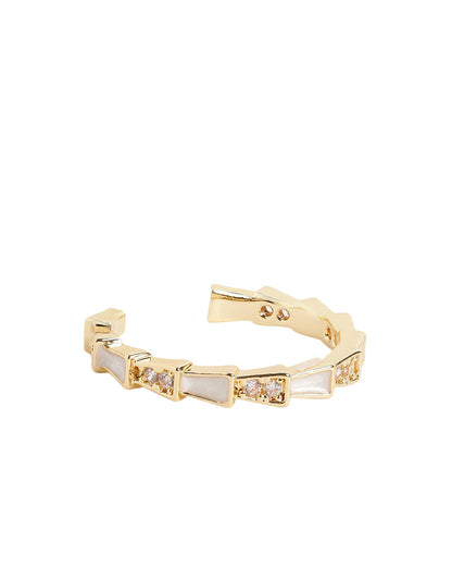 Gold Plated Designer CZ and Mother of Pearl Studded Band Adjustable Ring
