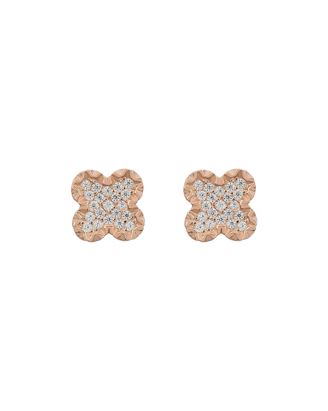 925 Sterling Silver with 18kt Rose Gold Plated CZ Four-Clover Dainty Stud Earring