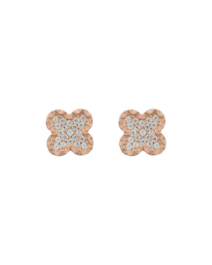 925 Sterling Silver with 18kt Rose Gold Plated CZ Four-Clover Dainty Stud Earring