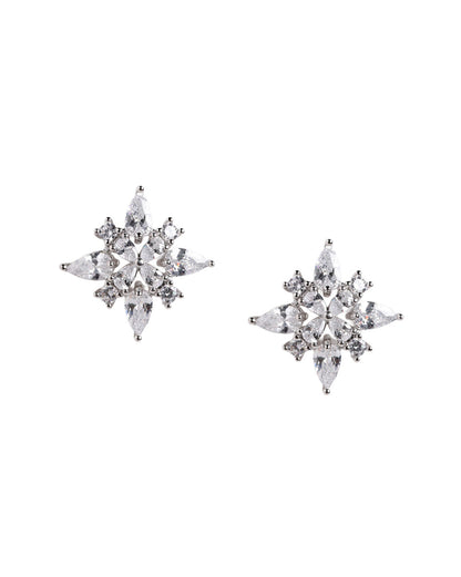 Silver Plated Sparkling CZ Studded Floral Stud Earring