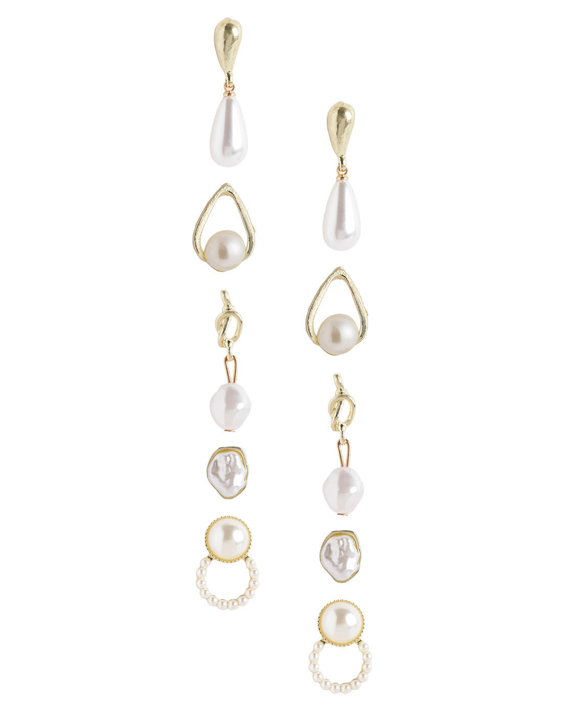 Gold Plated Pearl Multipack Set of 5 Hoops-Studs-Teardrop Organic Earrings