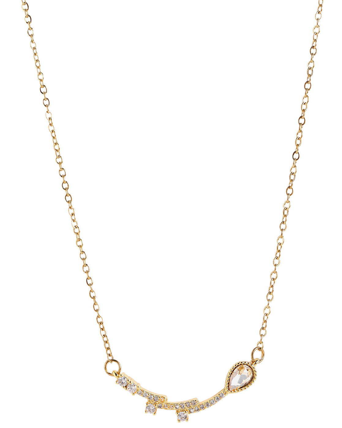 Gold Plated CZ Studded and Citrine Yellow Solitaire Contemporary Necklace