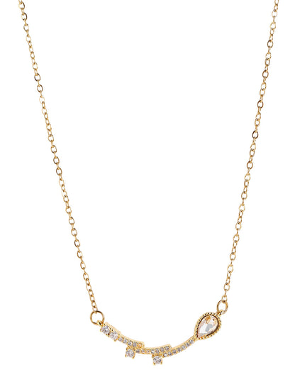 Gold Plated CZ Studded and Citrine Yellow Solitaire Contemporary Necklace