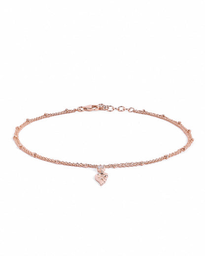 18kt Rose Gold Plated CZ Angel Wing Charm Layered Anklet