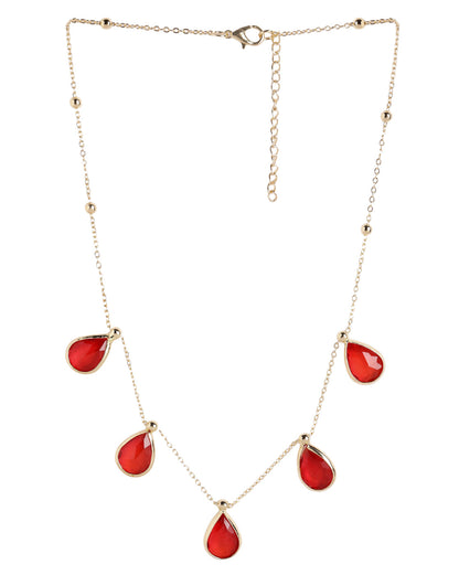 Gold Toned Fashionable Red Crystal Teardrop Charm Necklace