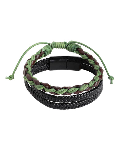 Men Set of 2 Bohemian Multistrand Faux Leather Bracelet