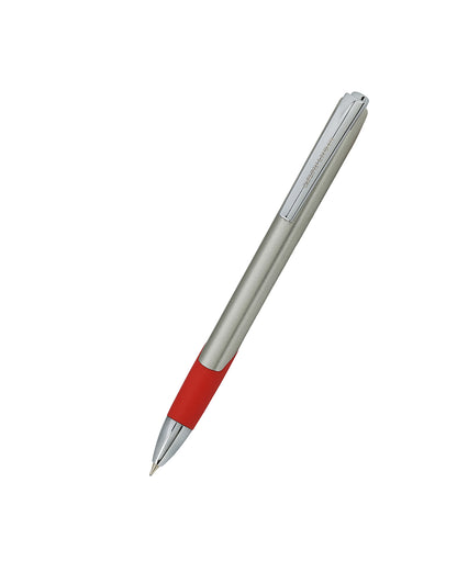 Silver &amp; Red Toned Smooth Ink Clicker Botton Writing Ball Pen with Grip and Fine Tip