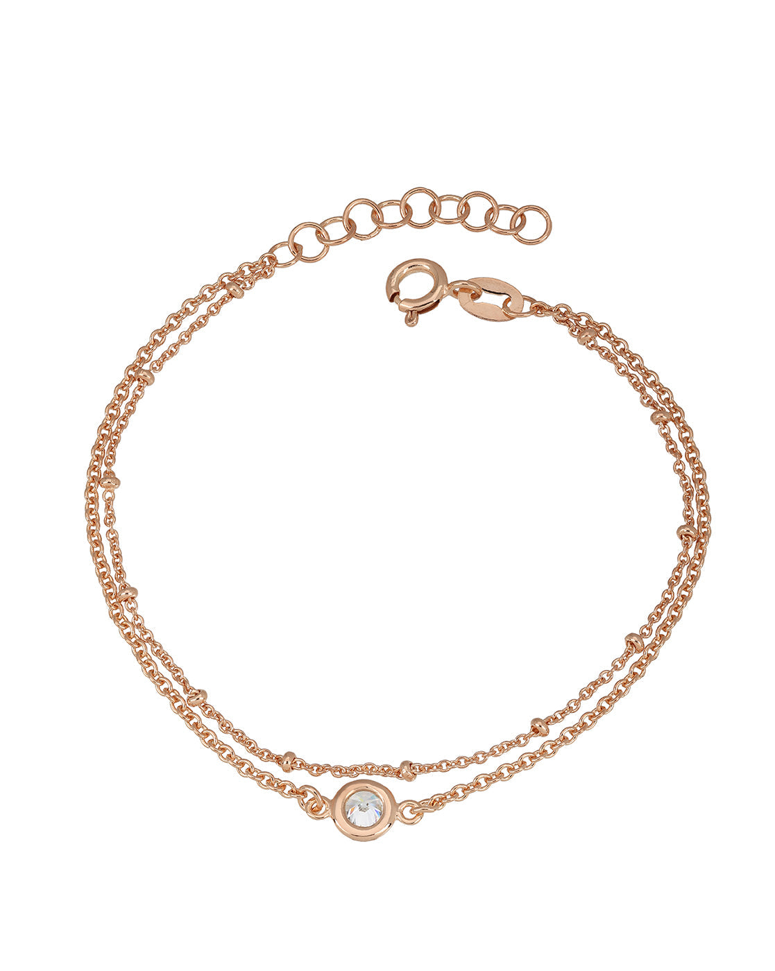 18kt Rose Gold Plated CZ Double Chain Wraparound Bracelet